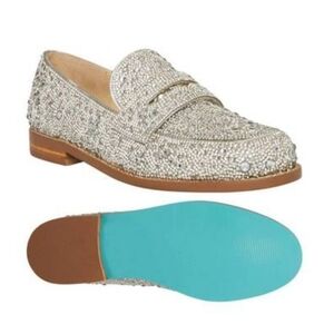 Betsey Johnson Silver Crystal Embellished Loafers with Turquoise Sole